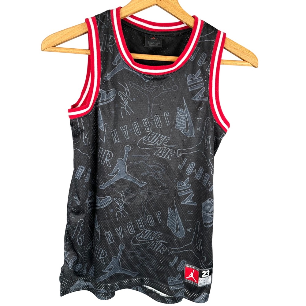 Jordan Brand Boys Black All Over Print Mesh Basketball Jersey Size M 10-12